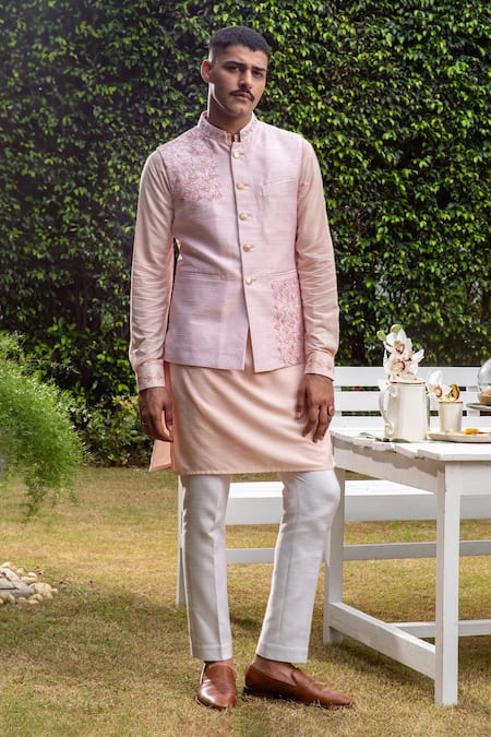 Philocaly_Pink Silk Embroidery Geometric Bundi_Online_at_Aza_Fashions