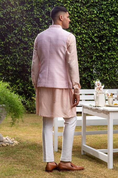 Philocaly Embroidered Pink Bundi & Kurta Set 