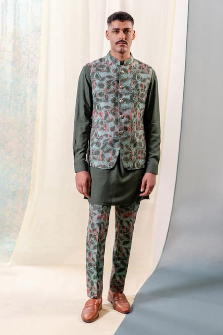 Philocaly Mint Green Abstract Floral Bundi Pant Set 