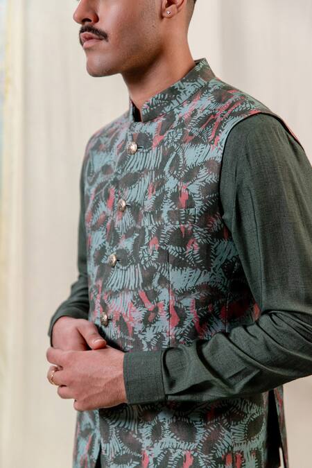 Philocaly Green Cotton, Silk Mint Abstract Floral Bundi Pant Set Online at Aza Fashions Philocaly_Green Cotton, Silk Mint Abstract Floral Bundi Pant Set _Online_at_Aza_Fashions