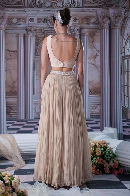 Buy Nidhika Shekhar Beige Silk, Organza, Georgette Sequins, Venus Embroidered Cape And Lehenga Set Buy_Nidhika Shekhar_Beige Silk, Organza, Georgette Sequins, Venus Embroidered Cape And Lehenga Set