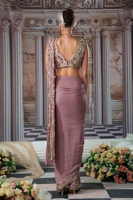Nidhika Shekhar Goddess Sequin Embroidered Pre-Draped Saree With Blouse 