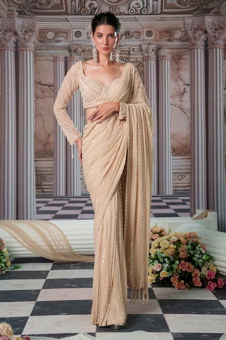 Nidhika Shekhar Celestial Embroidered Pre-Draped Saree With Blouse 