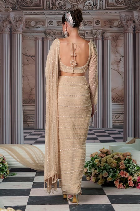 Nidhika Shekhar Celestial Embroidered Pre-Draped Saree With Blouse 