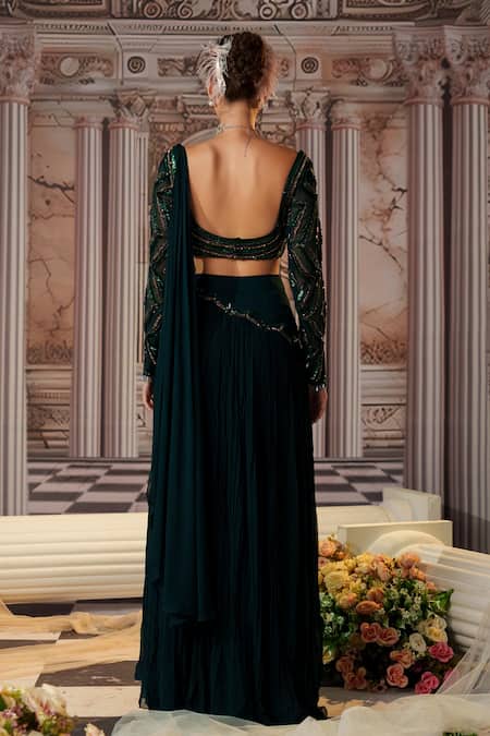 Nidhika Shekhar Elysian Pre-Draped Saree With Linear Embroidered Blouse 