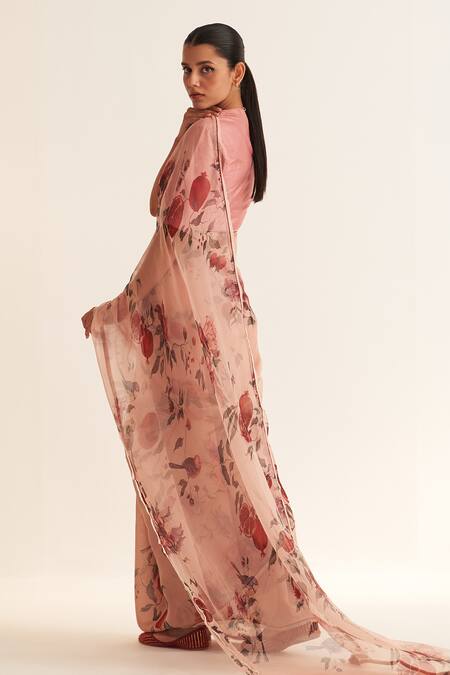 Buy_Dot_Pink Organza, Cotton, Silk Saira Anar Pattern Saree _Online_at_Aza_Fashions