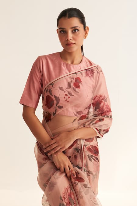 Shop_Dot_Pink Organza, Cotton, Silk Saira Anar Pattern Saree _Online_at_Aza_Fashions