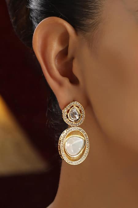 SWABHIMANN Clear Polki Drop Earrings 