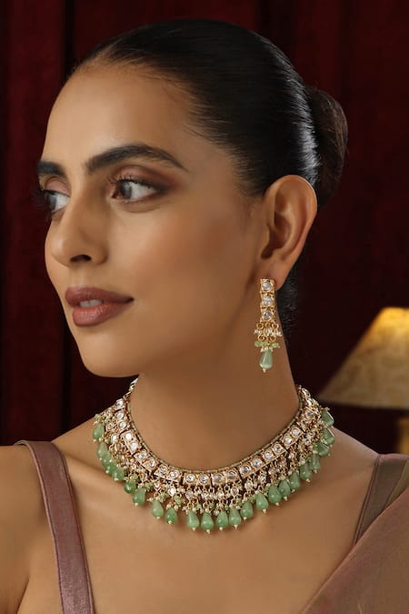 SWABHIMANN Kundan Studded Bar Choker Set 