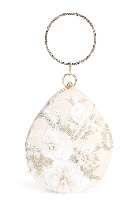 Richa Gupta_White Embroidery 3d Floral Clutch_Online_at_Aza_Fashions