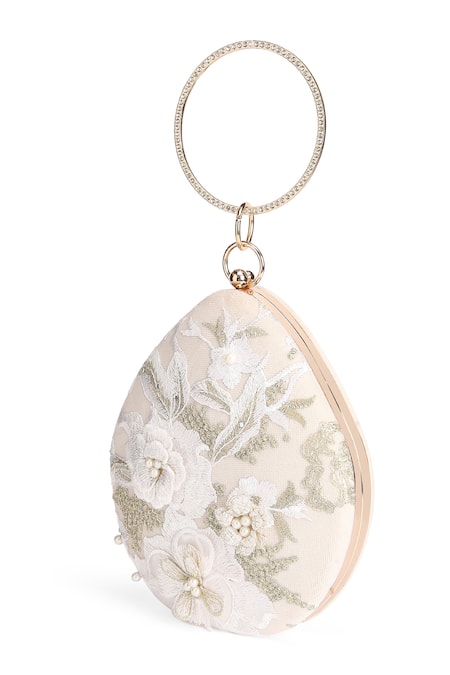 Shop_Richa Gupta_White Embroidery 3d Floral Clutch_Online_at_Aza_Fashions