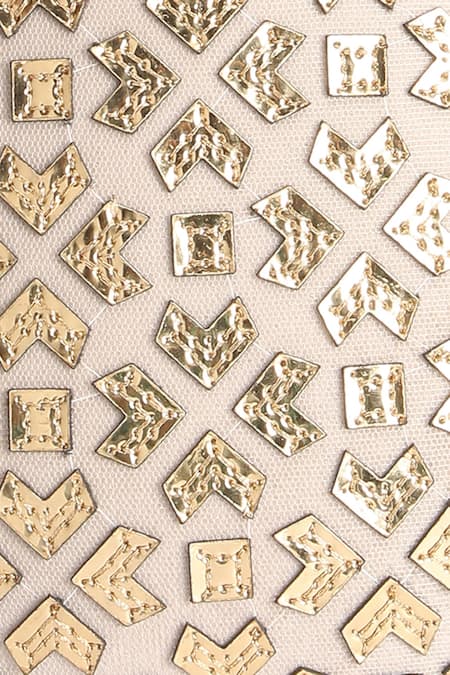 Richa Gupta_Gold Embroidery Geometric Cutwork Clutch_Online_at_Aza_Fashions