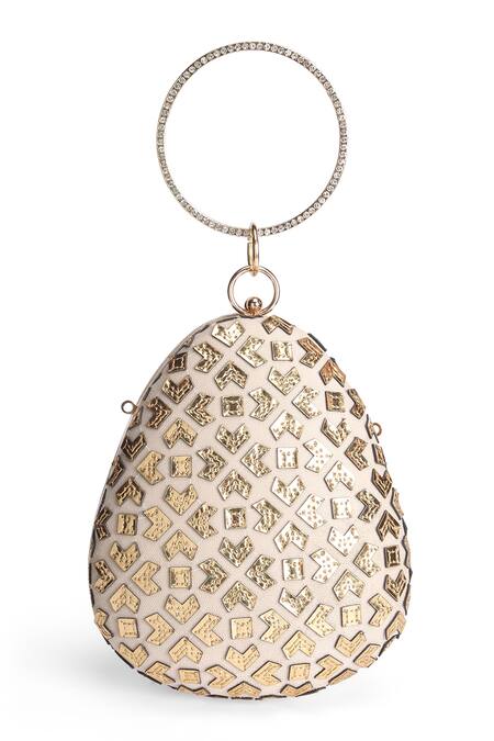 Buy_Richa Gupta_Gold Embroidery Geometric Cutwork Clutch_Online_at_Aza_Fashions