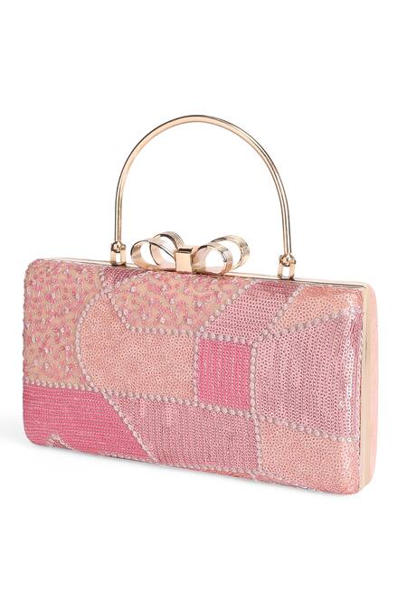 Shop_Richa Gupta_Pink Embroidery, Sequins Clutch _Online_at_Aza_Fashions
