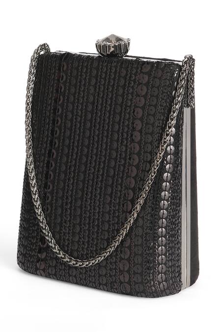 Buy_Richa Gupta_Black Sequins Tonal Embroidered Clutch _Online_at_Aza_Fashions