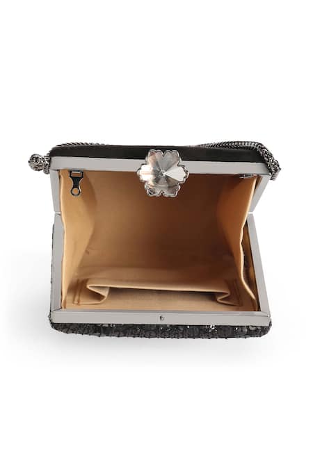 Richa Gupta_Black Sequins Tonal Embroidered Clutch _at_Aza_Fashions