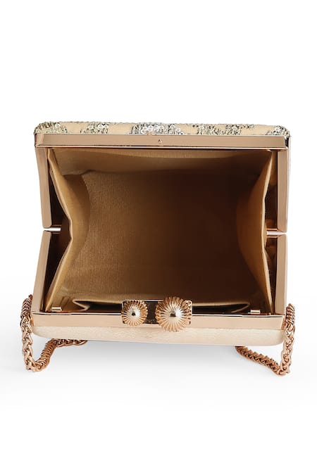 Richa Gupta_Gold Sequins Chevron Embroidered Clutch_at_Aza_Fashions