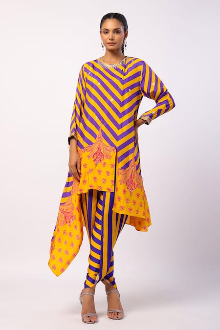 Swati Vijaivargie Nalini Asymmetric Stripe Print Kurta With Pant 