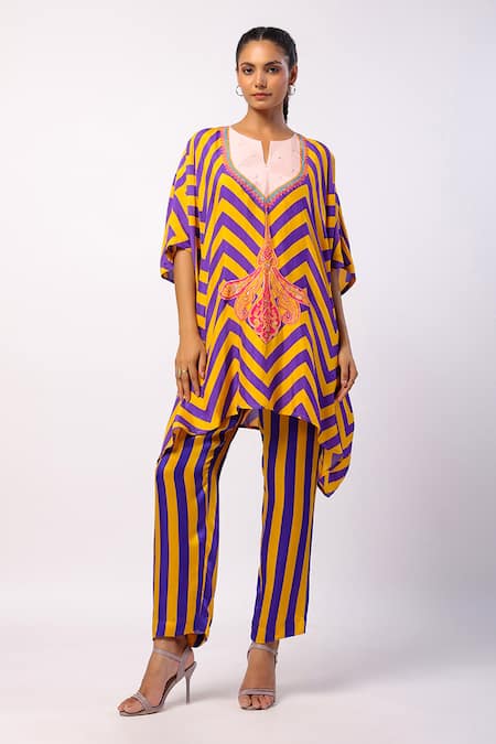 Swati Vijaivargie Pansy Stripe Print Kaftan With Pant 