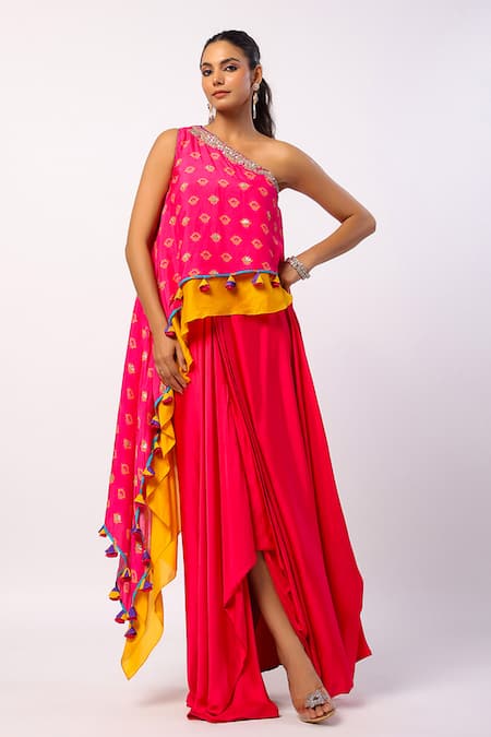 Swati Vijaivargie Rumi Layered Kaftan Tunic With Draped Skirt 