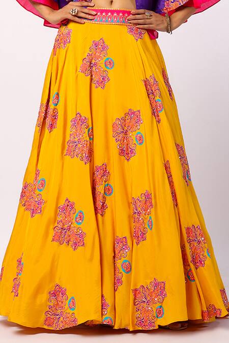 Swati Vijaivargie Purple Silk, Leatherette Beads, Embroidery Veena Flower Print Lehenga Cape Set Online at Aza Fashions Swati Vijaivargie_Purple Silk, Leatherette Beads, Embroidery Veena Flower Print Lehenga Cape Set _Online_at_Aza_Fashions