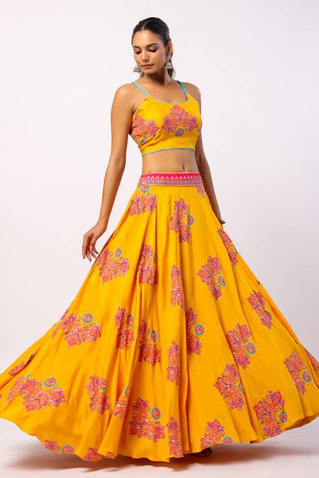 Swati Vijaivargie_Purple Silk, Leatherette Beads, Embroidery Veena Flower Print Lehenga Cape Set _at_Aza_Fashions