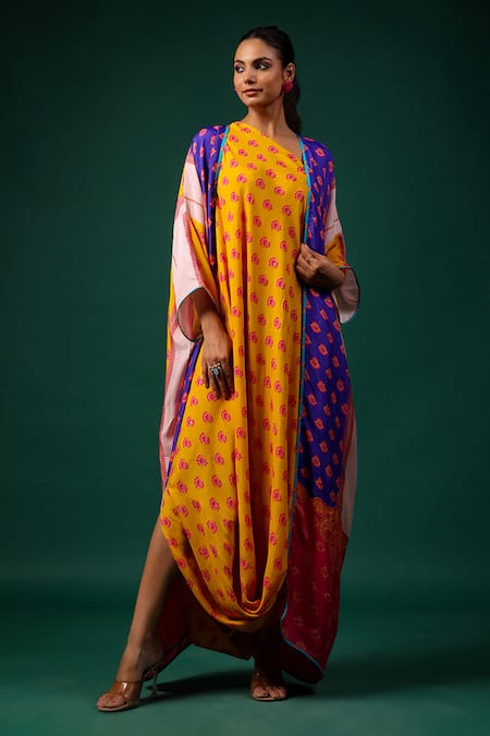 Swati Vijaivargie Neelam Flower Print Dress With Cape 