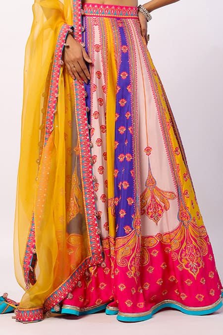Swati Vijaivargie Multi Color Silk, Organza Beads, Sequins V-neck Vaani Floral Print Lehenga Set Online at Aza Fashions Swati Vijaivargie_Multi Color Silk, Organza Beads, Sequins V-neck Vaani Floral Print Lehenga Set _Online_at_Aza_Fashions