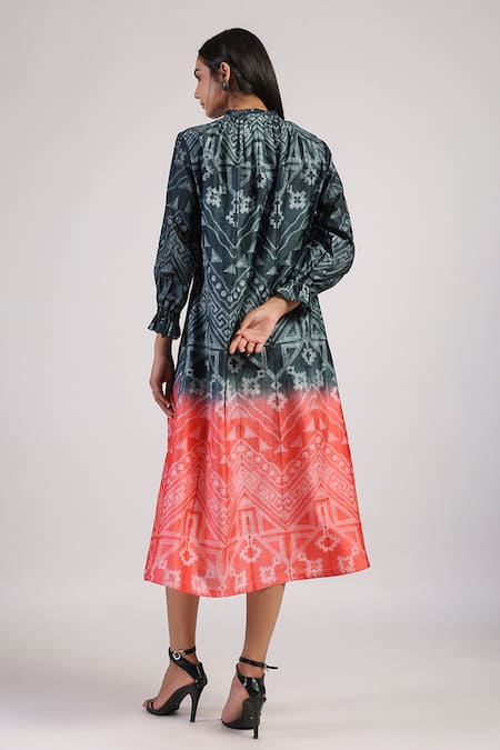 Shop_Swati Vijaivargie_Black Silk Tribal Pleated Pattern Shibori Dress _at_Aza_Fashions