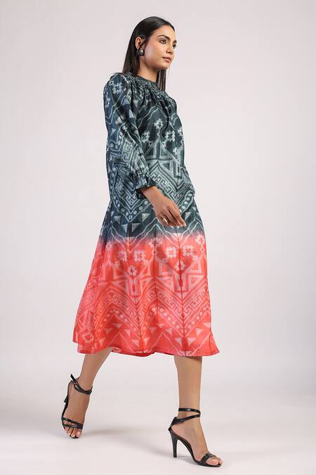 Buy_Swati Vijaivargie_Black Silk Tribal Pleated Pattern Shibori Dress _Online_at_Aza_Fashions