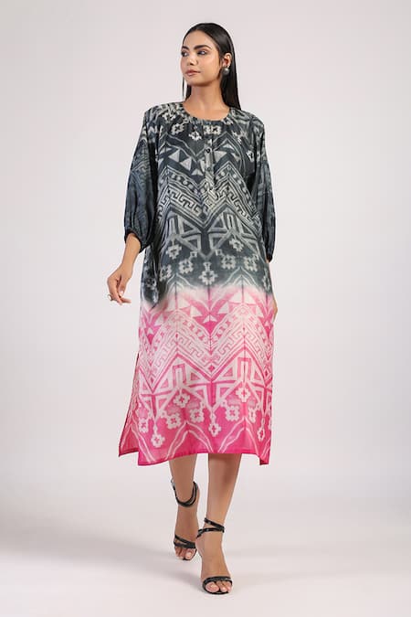 Swati Vijaivargie Tribal Pattern Ombre Shibori Dress 