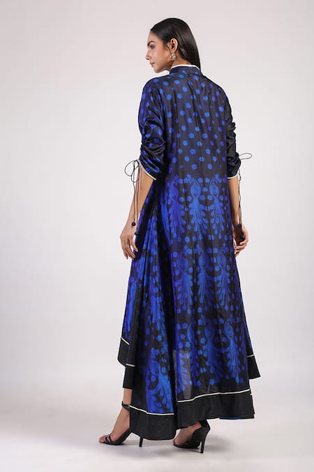 Shop Swati Vijaivargie Black Silk Tassels Mandarin Collar Asymmetric Sleeves Dress at Aza Fashions Shop_Swati Vijaivargie_Black Silk Tassels Mandarin Collar Asymmetric Sleeves Dress _at_Aza_Fashions