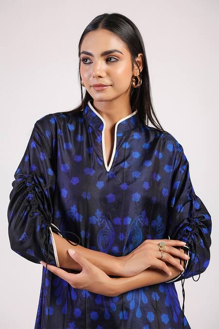 Buy Swati Vijaivargie Black Silk Tassels Mandarin Collar Asymmetric Sleeves Dress Online at Aza Fashions Buy_Swati Vijaivargie_Black Silk Tassels Mandarin Collar Asymmetric Sleeves Dress _Online_at_Aza_Fashions