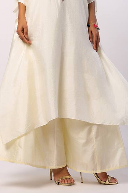 Shop Swati Vijaivargie Ivory Silk Embroidery Round Neck Resham Kaftan And Gharara Set Online at Aza Fashions Shop_Swati Vijaivargie_Ivory Silk Embroidery Round Neck Resham Kaftan And Gharara Set _Online_at_Aza_Fashions