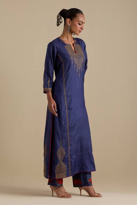 Buy_Kora_Blue , Organza Sequins, Gota Patti, Embroidery, Zari Kurta Pant Set 