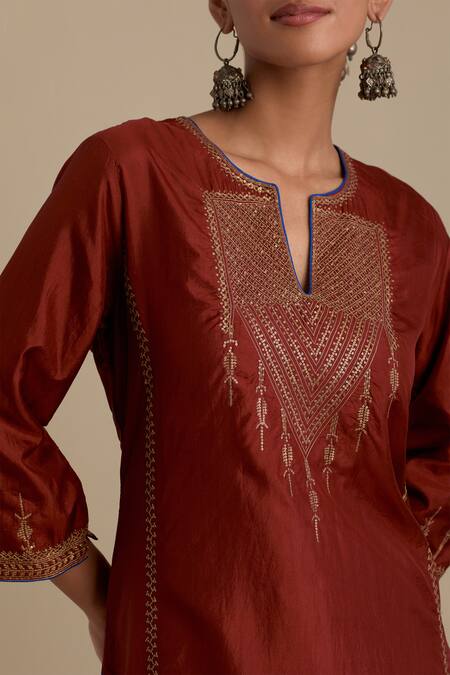 Kora_Maroon , Organza Sequins, Embroidery, Gota Patti, Zari Round Kurta Set _at_Aza_Fashions