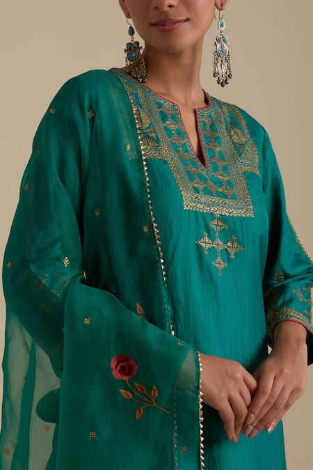 Buy_Kora_Green , Organza Sequins, Embroidery, Gota Patti, Zari Kurta Pant Set 
