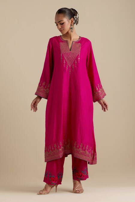 Kora Fuchsia , Organza Zari, Sequins, Gota Patti, A-line Kurta Pant Set Online at Aza Fashions Kora_Fuchsia , Organza Zari, Sequins, Gota Patti, A-line Kurta Pant Set _Online_at_Aza_Fashions