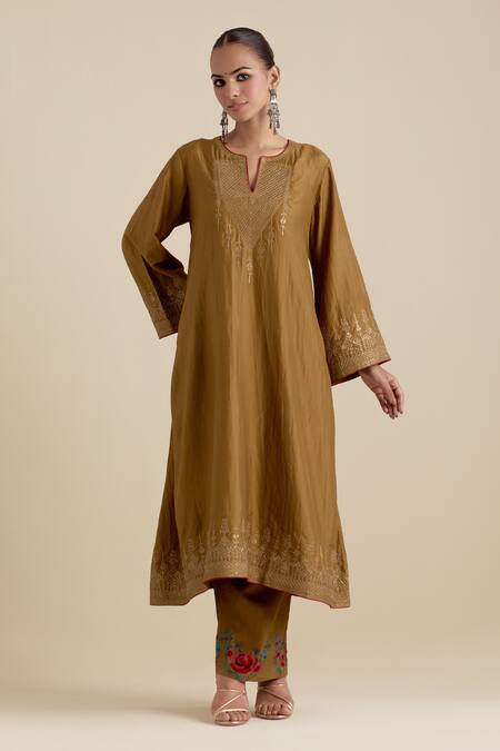 Kora_Green , Organza Sequins, Embroidery, Gota Patti, Zari A-line Kurta Set _Online_at_Aza_Fashions