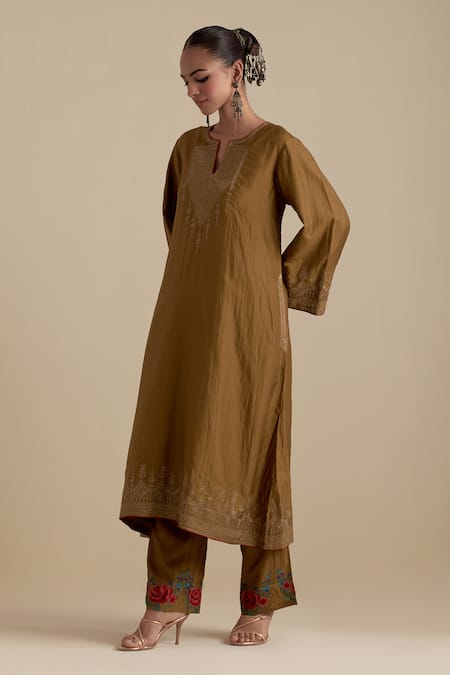 Buy_Kora_Green , Organza Sequins, Embroidery, Gota Patti, Zari A-line Kurta Set _Online_at_Aza_Fashions