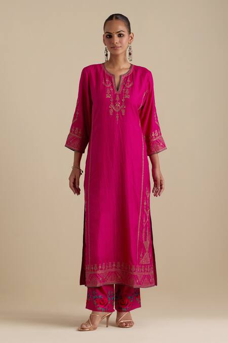 Buy Kora Fuchsia , Organza Sequins, Embroidery, Gota Straight Kurta Pant Set Online at Aza Fashions Buy_Kora_Fuchsia , Organza Sequins, Embroidery, Gota Straight Kurta Pant Set _Online_at_Aza_Fashions