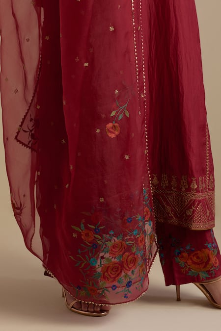 Buy_Kora_Red , Organza Sequins, Gota Patti, Embroidery Zari Straight Kurta Set 