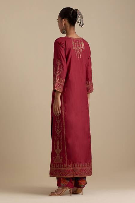 Shop_Kora_Red , Organza Sequins, Gota Patti, Embroidery Zari Straight Kurta Set _at_Aza_Fashions