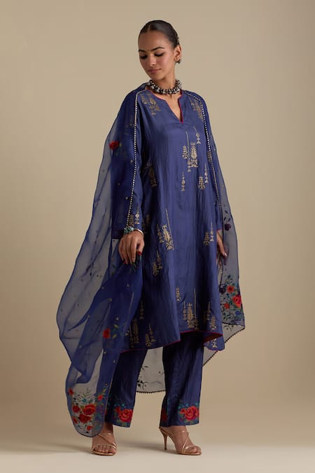 KORA Sequin Embroidered A-Line Kurta Pant Set 