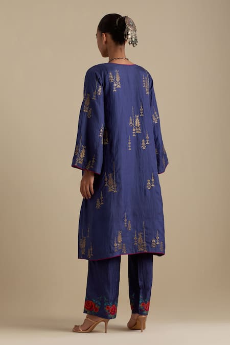 Kora Sequin Embroidered A-Line Kurta Pant Set 