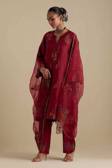 KORA Sequin Embroidered A-Line Kurta Set 