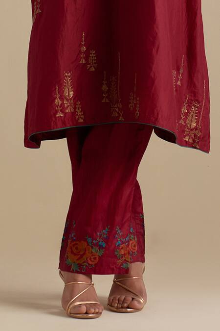 Kora_Red , Organza Sequins, Embroidery, Gota Patti, Zari A-line Kurta Set _Online_at_Aza_Fashions