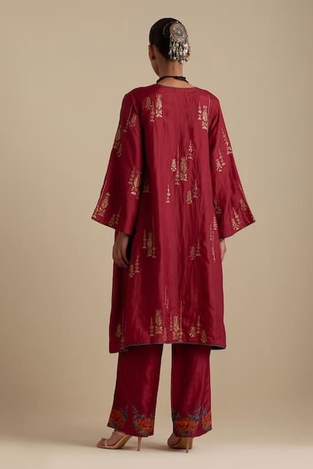 Shop_Kora_Red , Organza Sequins, Embroidery, Gota Patti, Zari A-line Kurta Set _at_Aza_Fashions