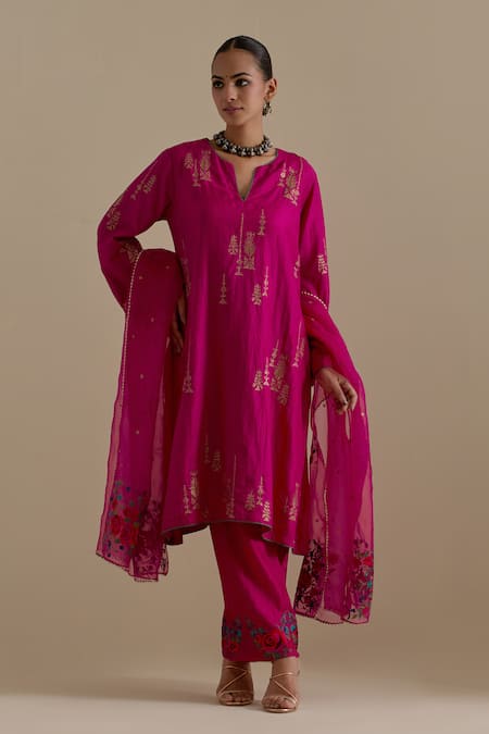 KORA Embroidered A-Line Kurta Set 