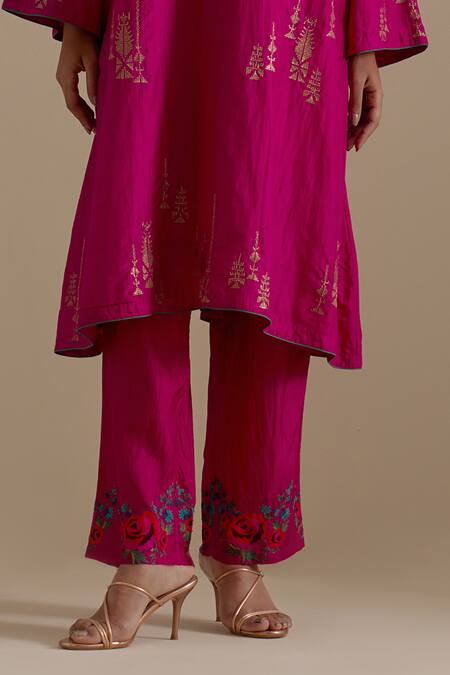 Buy_Kora_Fuchsia , Organza Sequins, Embroidery, Gota Patti A-line Kurta Set _Online_at_Aza_Fashions